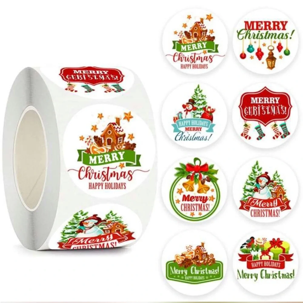 Merry Christmas Happy Holidays Stickers Roll Of 500 Teacher Party Gift NEW